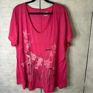Lane Bryant floral rhinestones, T-shirt, bright pink coastal grandma plus size